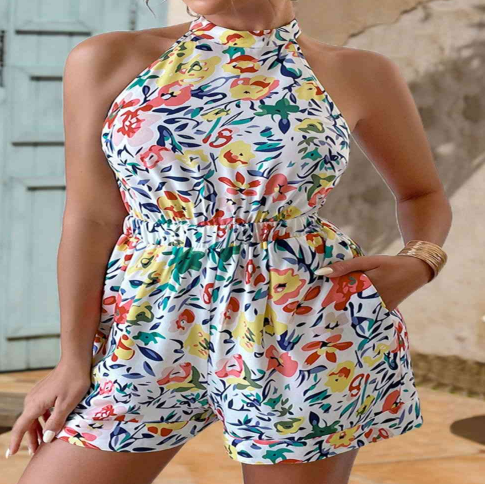 Halter Neck Tie Back Romper for Summer (One Piece)