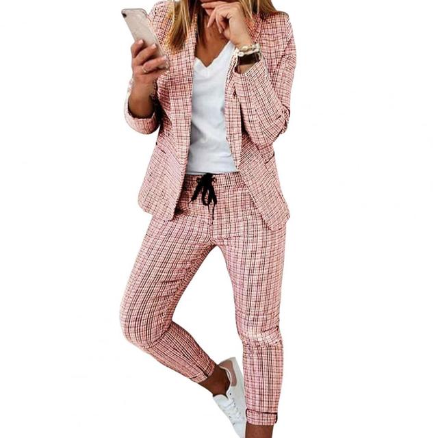 Women's Casual Plaid Suit with Pants
