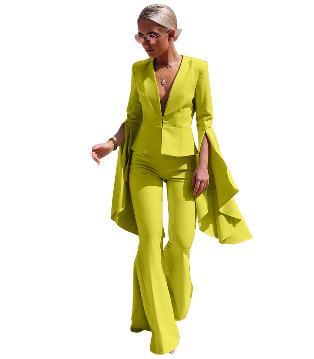 LS8021 Fashion Irregular Flare Pants Suit Set