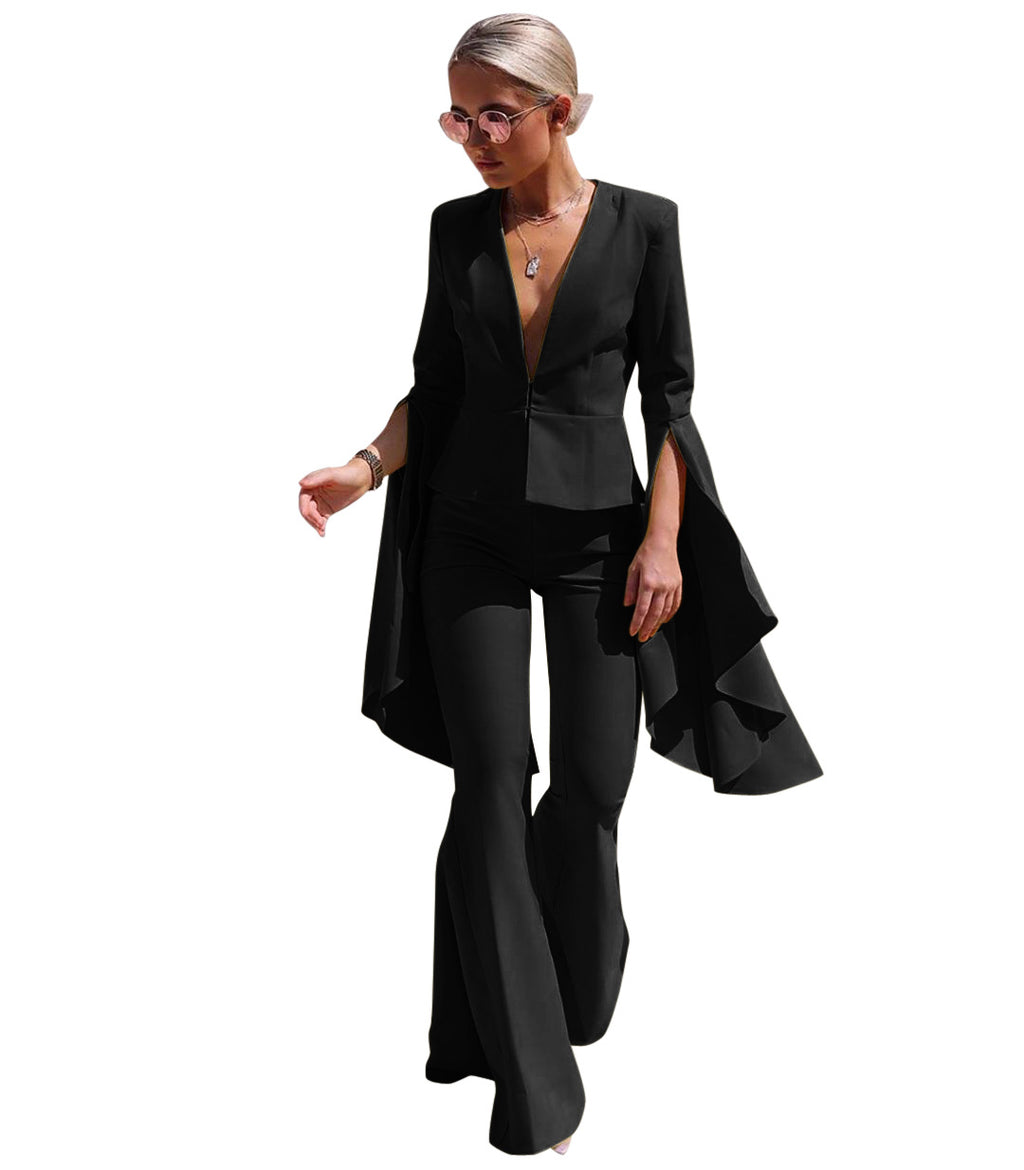 LS8021 Fashion Irregular Flare Pants Suit Set