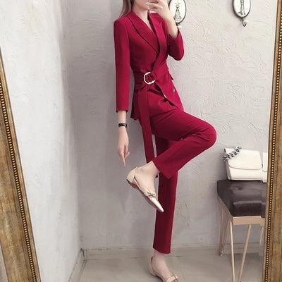 Stylish Red Suit Set for Women with Long Pants
