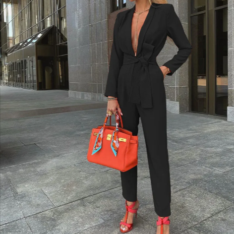 Casual Tie-Waist Pants Suit