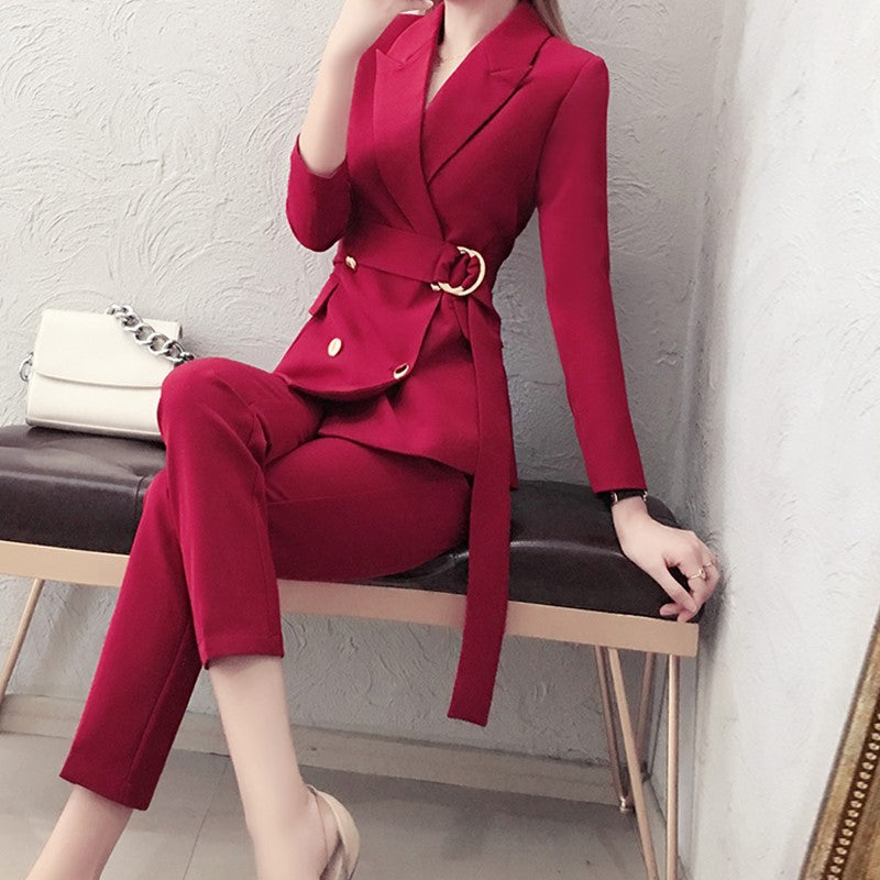 Stylish Red Suit Set for Women with Long Pants