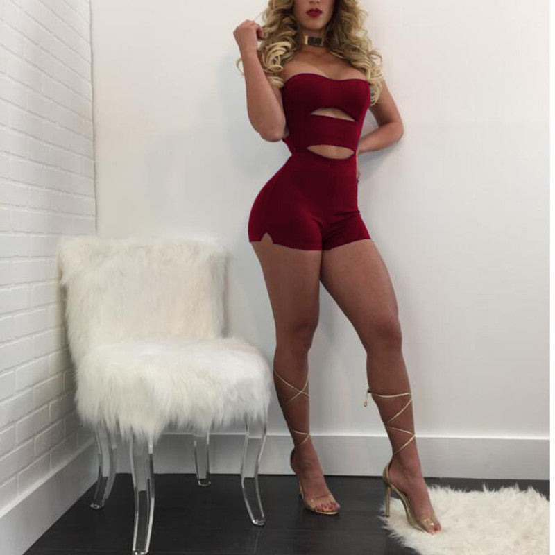 Summer Women's Solid Color Hollow Strapless Romper