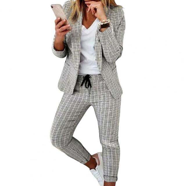 Women's Casual Plaid Suit with Pants