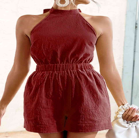 Halter Neck Tie Back Romper for Summer (One Piece)