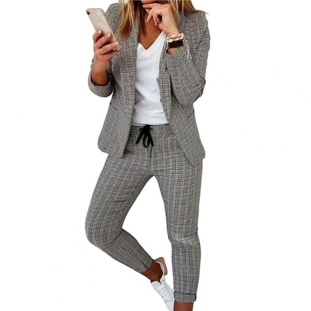 Women's Casual Plaid Suit with Pants