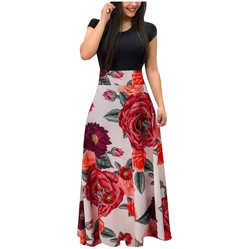 Beach Dresses for Women 2025Casual Homecoming Dresses Plus Size Formal Elegant Sexy Party Club Prom Flowy Short Sleeve Summer Maxi Cocktail Long Tshirt Dress for Wedding Guest(F RedXX-Large)