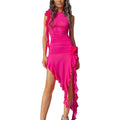 4UFIT Women Sleeveless Dress Irregular Hem Ruffles Mesh Summer Streetwear Dress Party Club Dresses