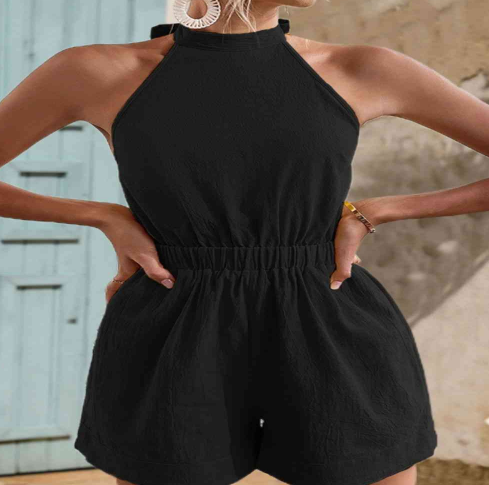 Halter Neck Tie Back Romper for Summer (One Piece)