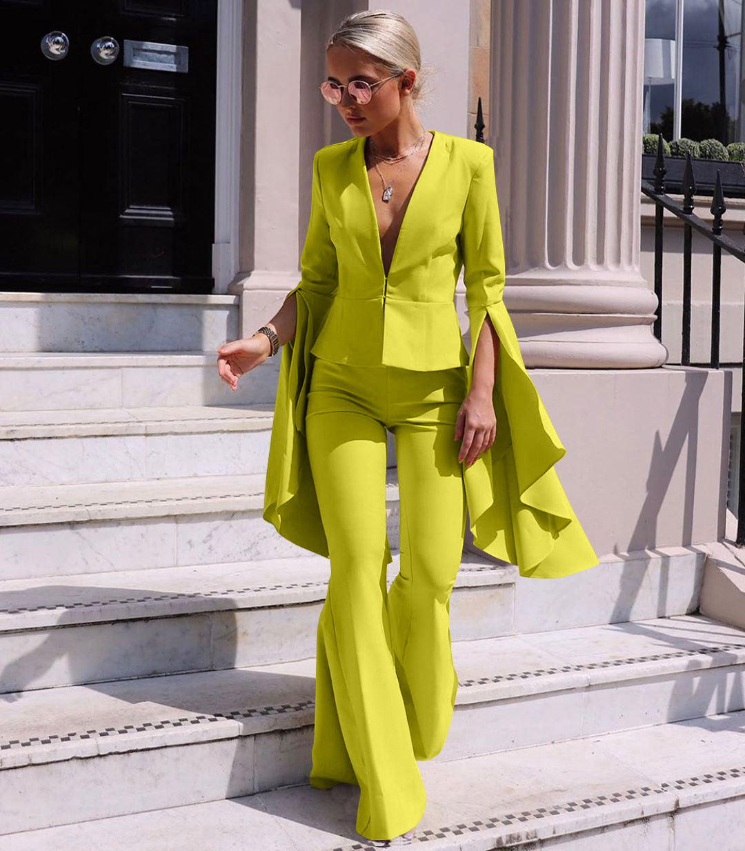 LS8021 Fashion Irregular Flare Pants Suit Set