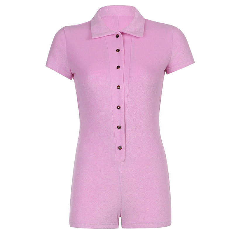Summer 2023 Women's Casual Pink Button Romper