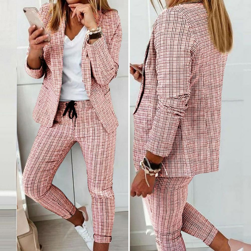Women's Casual Plaid Suit with Pants